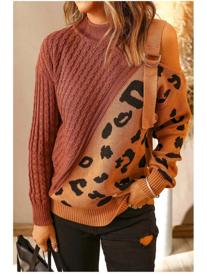 Cold Weather Leopard Off Shoulder Sweater