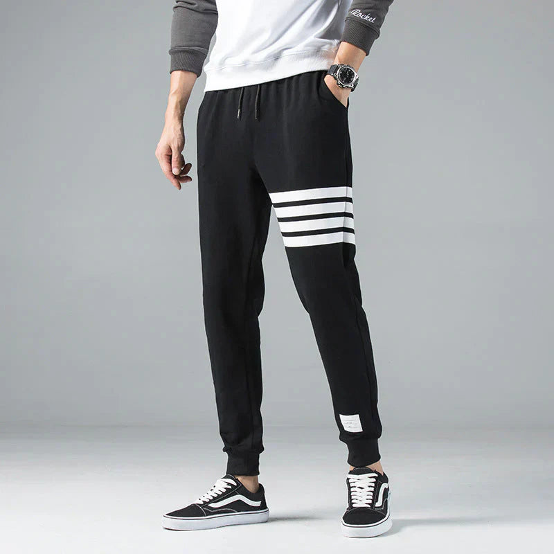 Men's Striped Cotton Jogger Sweatpants Adjustable Waist