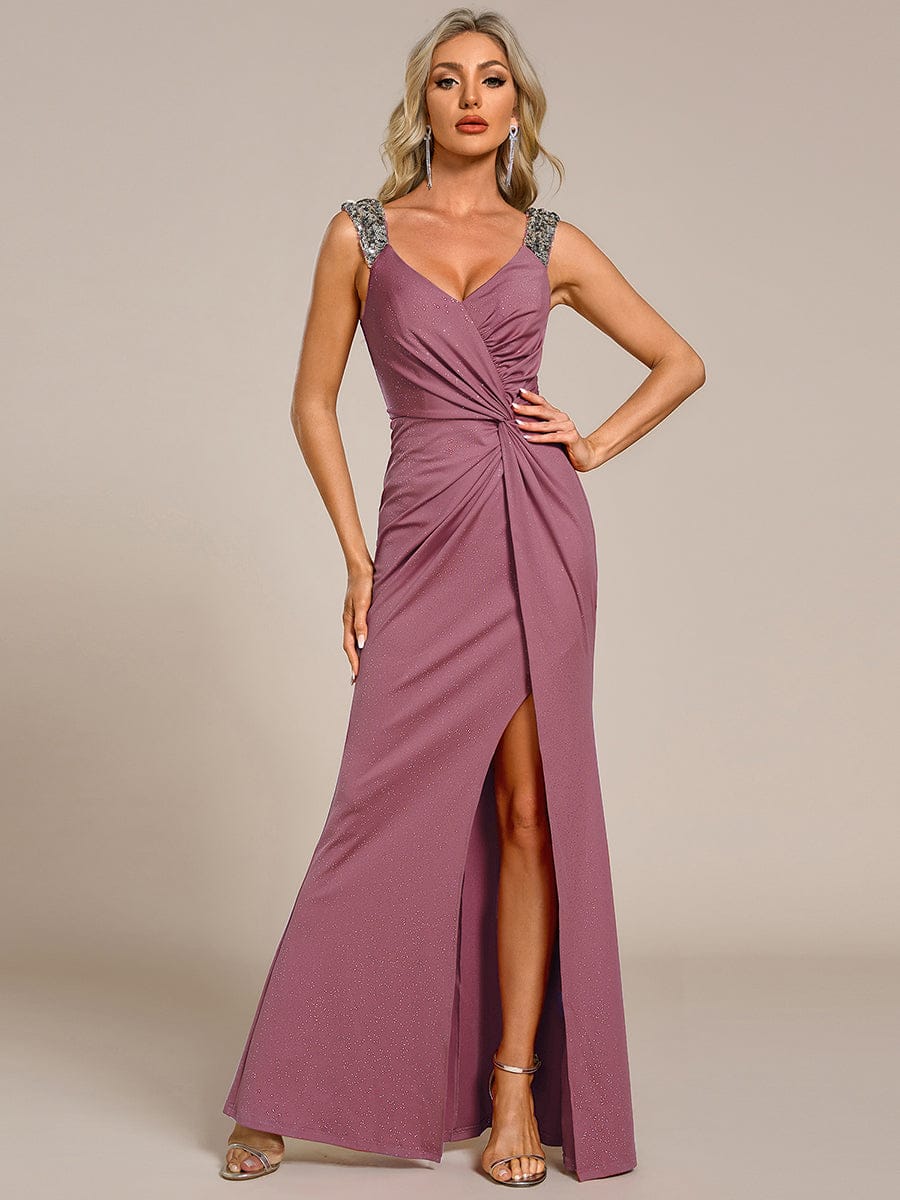 Olympia | Bodycon V-Neck Prom Dress with High Slit