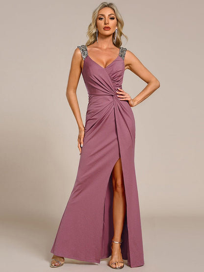 Olympia | Bodycon V-Neck Prom Dress with High Slit