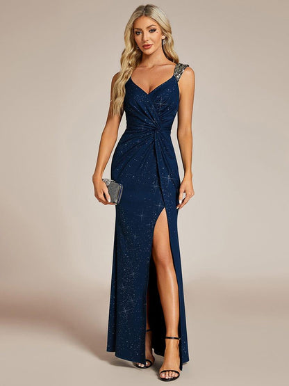 Olympia | Bodycon V-Neck Prom Dress with High Slit