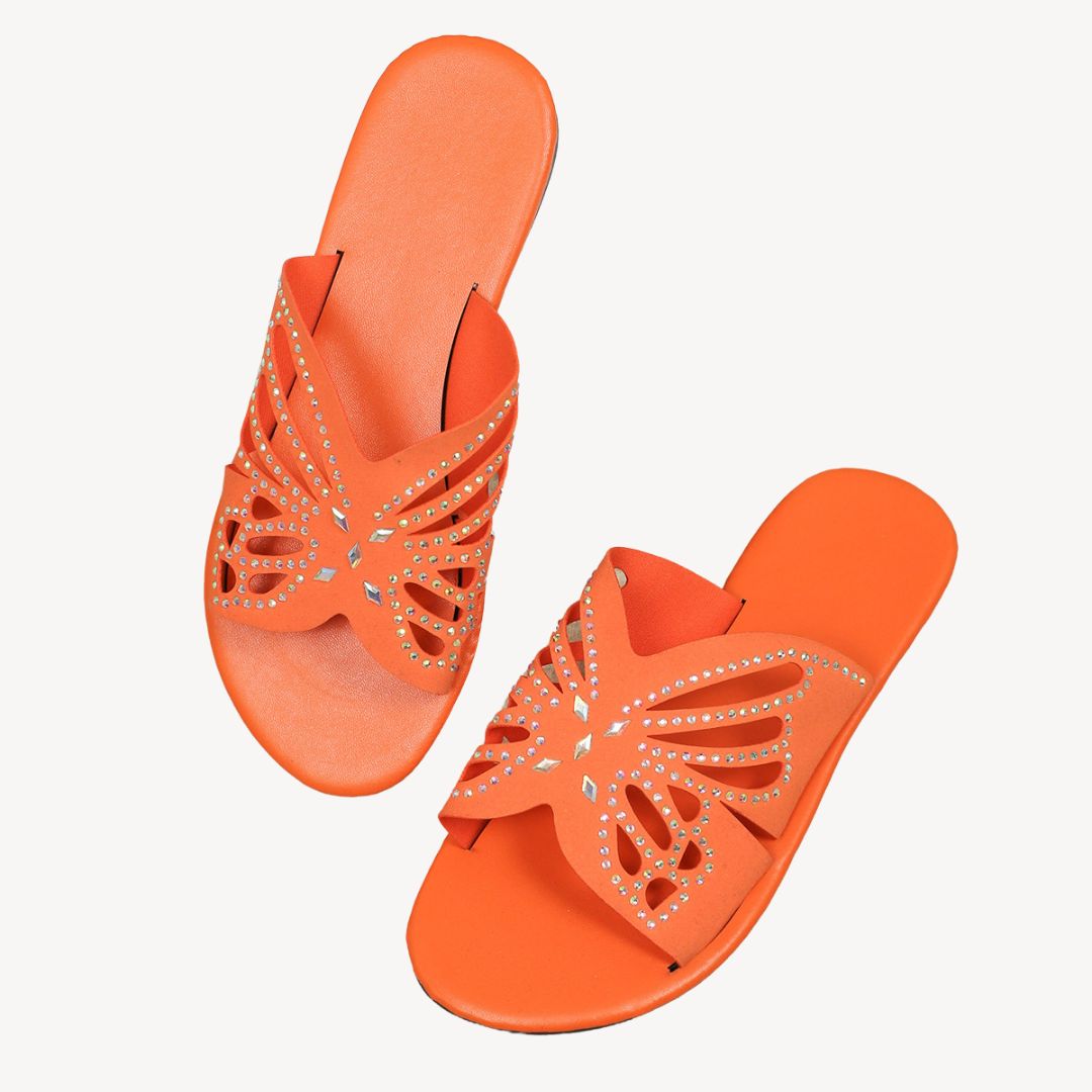 Comfortable Sparkly Floral Women's Flat Sandals - OutfitLondon