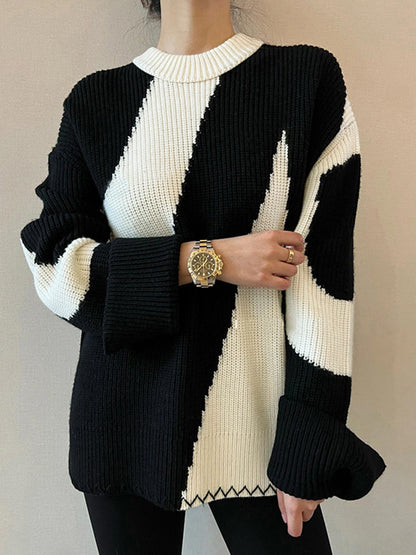 Large Animal Print Crew Neck Sweater for Women