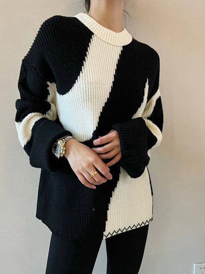 Large Animal Print Crew Neck Sweater for Women
