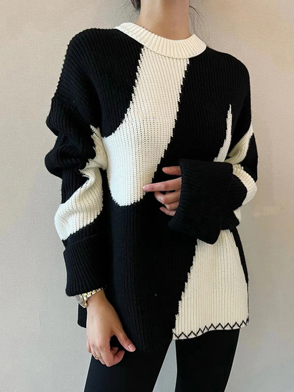 Large Animal Print Crew Neck Sweater for Women