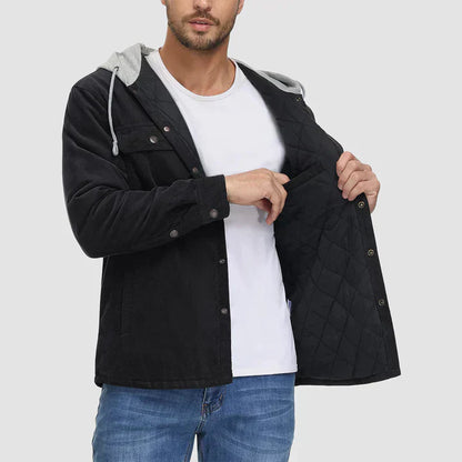 Men's Quilted Hoodie Jacket with Fleece Lining