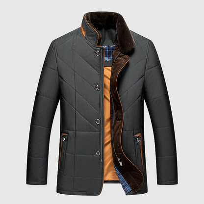 Warm Waterproof Men's Puffer Coat with Faux Fur Lining