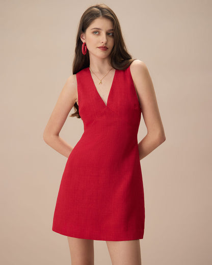 Chic V Neck Sleeveless Summer Mini Dress - OutfitLondon