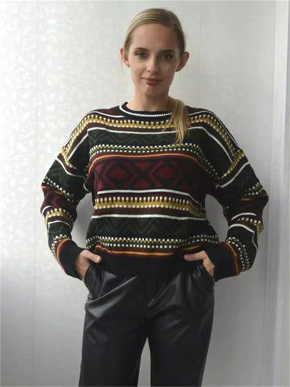 Warm Geometric Patterned Winter Sweater - OutfitLondon