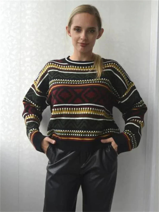 Warm Geometric Patterned Winter Sweater - OutfitLondon