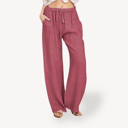 Relaxed Fit Linen Drawstring Trousers for Women