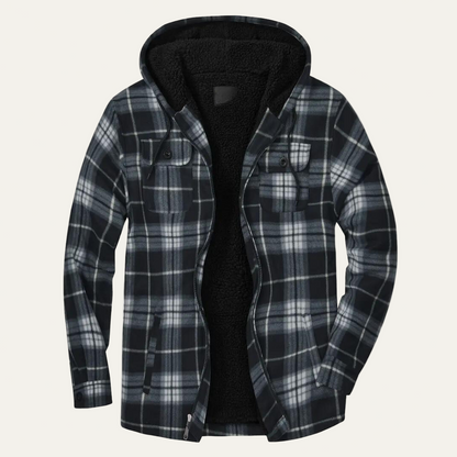 Warm Plaid Hooded Jacket for Men with Fleece Lining