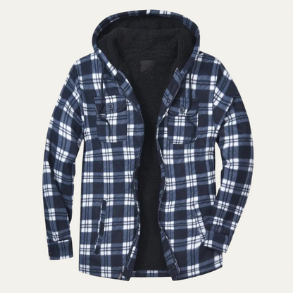 Warm Plaid Hooded Jacket for Men with Fleece Lining