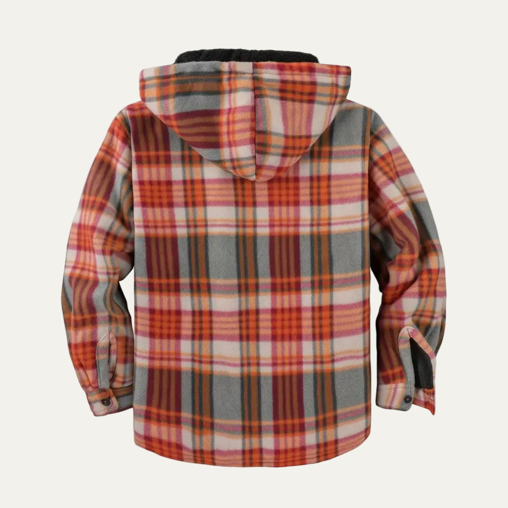 Warm Plaid Hooded Jacket for Men with Fleece Lining