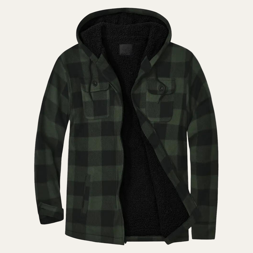 Warm Plaid Hooded Jacket for Men with Fleece Lining - OutfitLondon