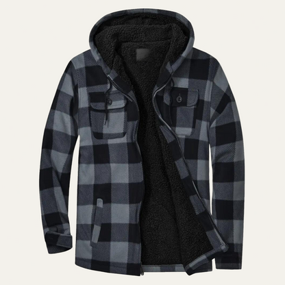 Warm Plaid Hooded Jacket for Men with Fleece Lining