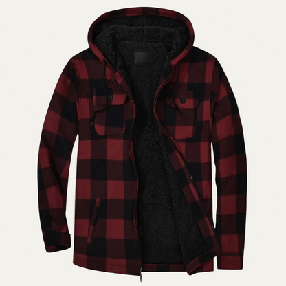 Warm Plaid Hooded Jacket for Men with Fleece Lining