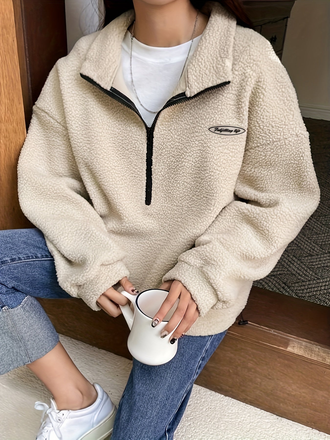 Simple Crew Neck Fleece Pullover – Nina - OutfitLondon