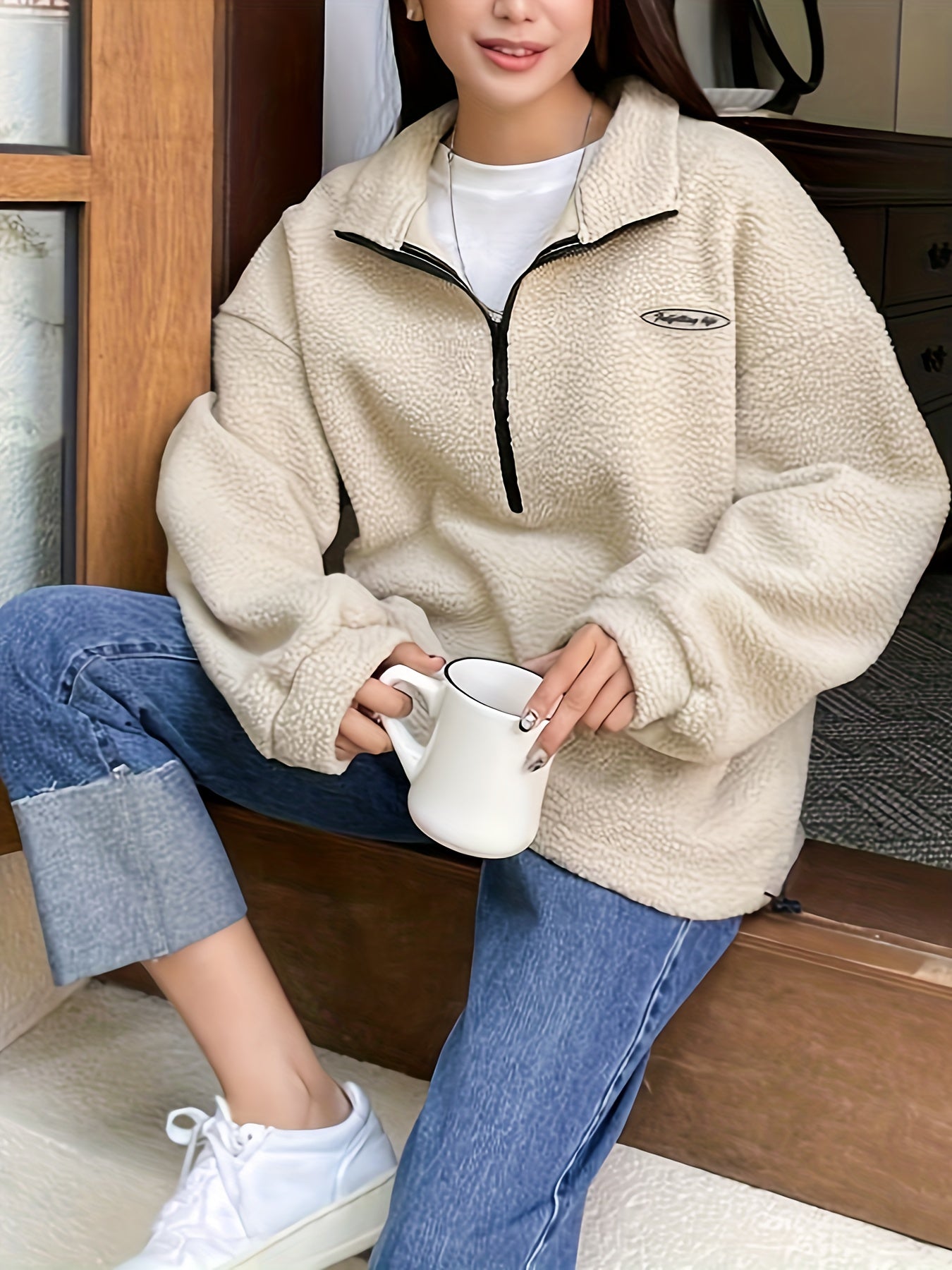Simple Crew Neck Fleece Pullover – Nina