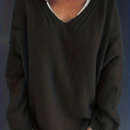 Relaxed Fit V-Neck Sweater for Full Figure Women