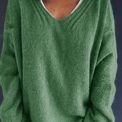 Relaxed Fit V-Neck Sweater for Full Figure Women