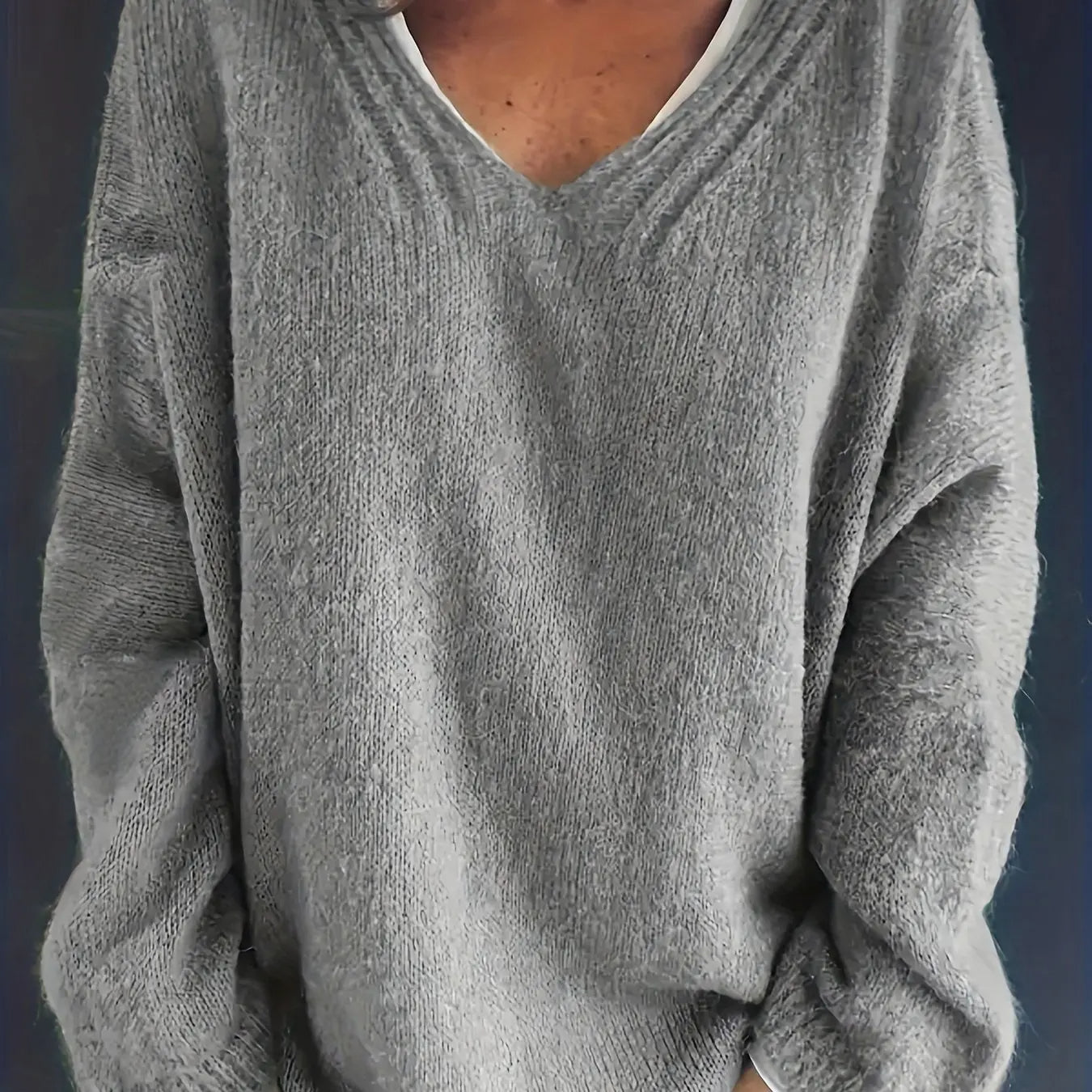 Relaxed Fit V-Neck Sweater for Full Figure Women