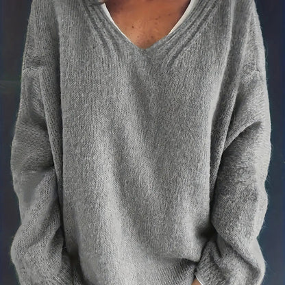Relaxed Fit V-Neck Sweater for Full Figure Women