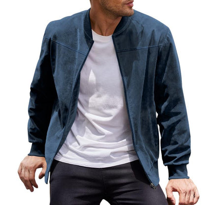 Casual Brown Suede Men's Stand Collar Jacket