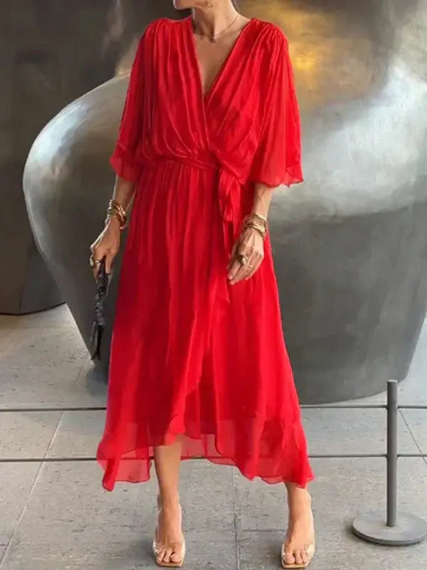 Luxurious V-Neck Silk Evening Dress