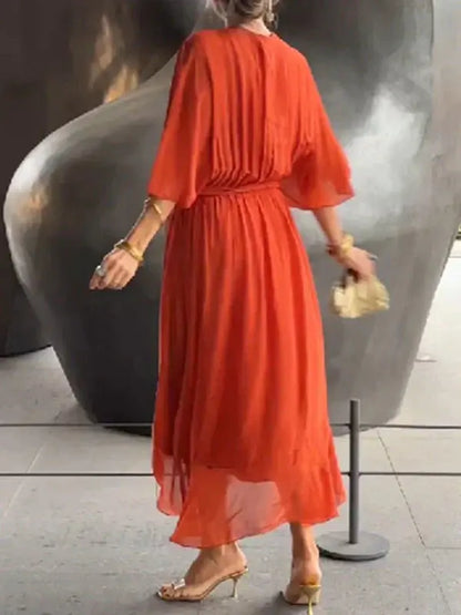 Luxurious V-Neck Silk Evening Dress