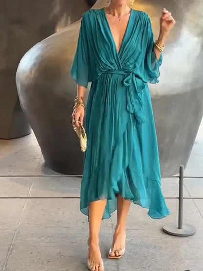 Luxurious V-Neck Silk Evening Dress