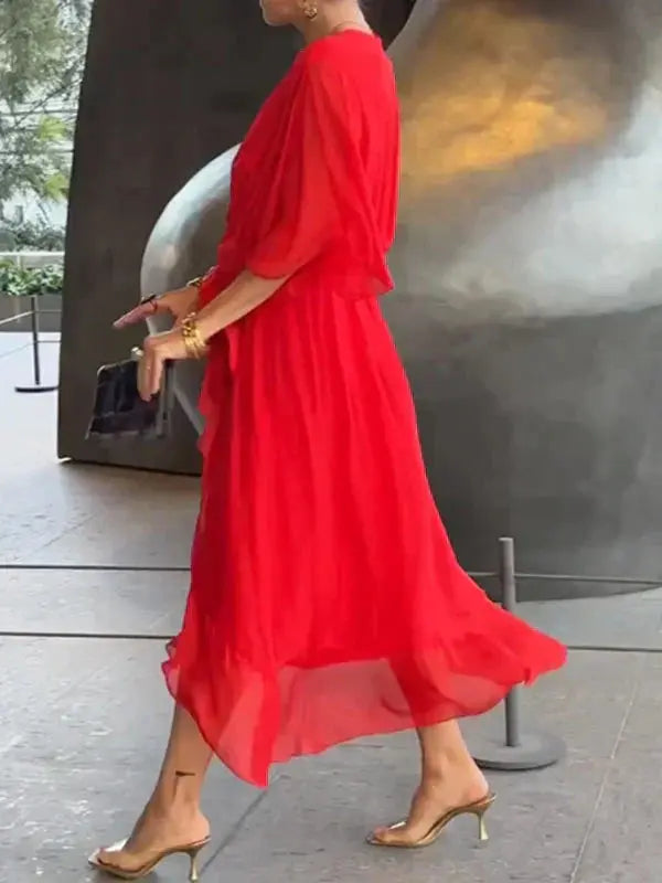 Luxurious V-Neck Silk Evening Dress