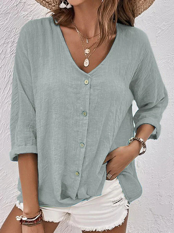 Elegant Ladies Linen V Neck Shirt