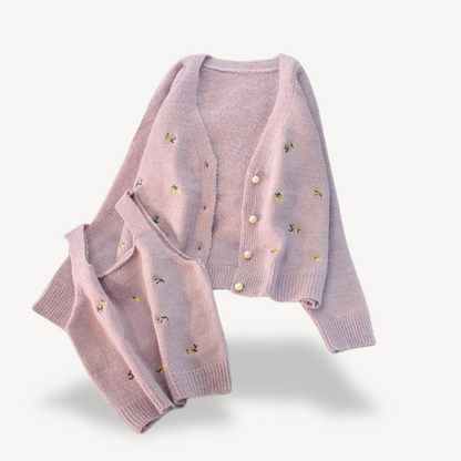 Ladies Pretty Lace Knit Cardigan Tank Top Set