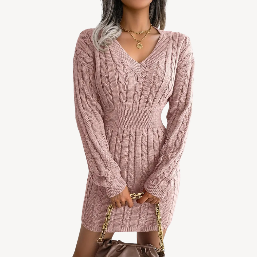 Cozy V Neck Sweater Dress