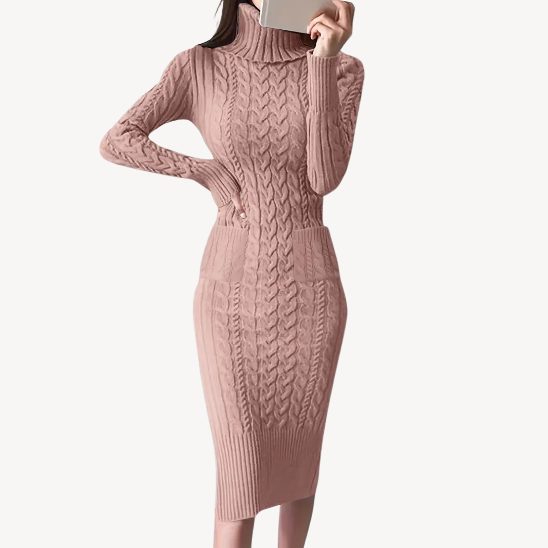 Cozy Cable Crew Neck Sweater Dress