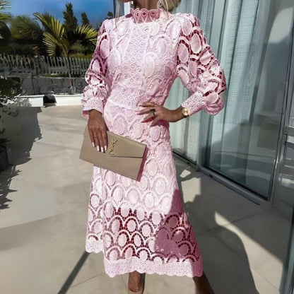 Elegant Women's Floral Midi Dress Long Sleeve