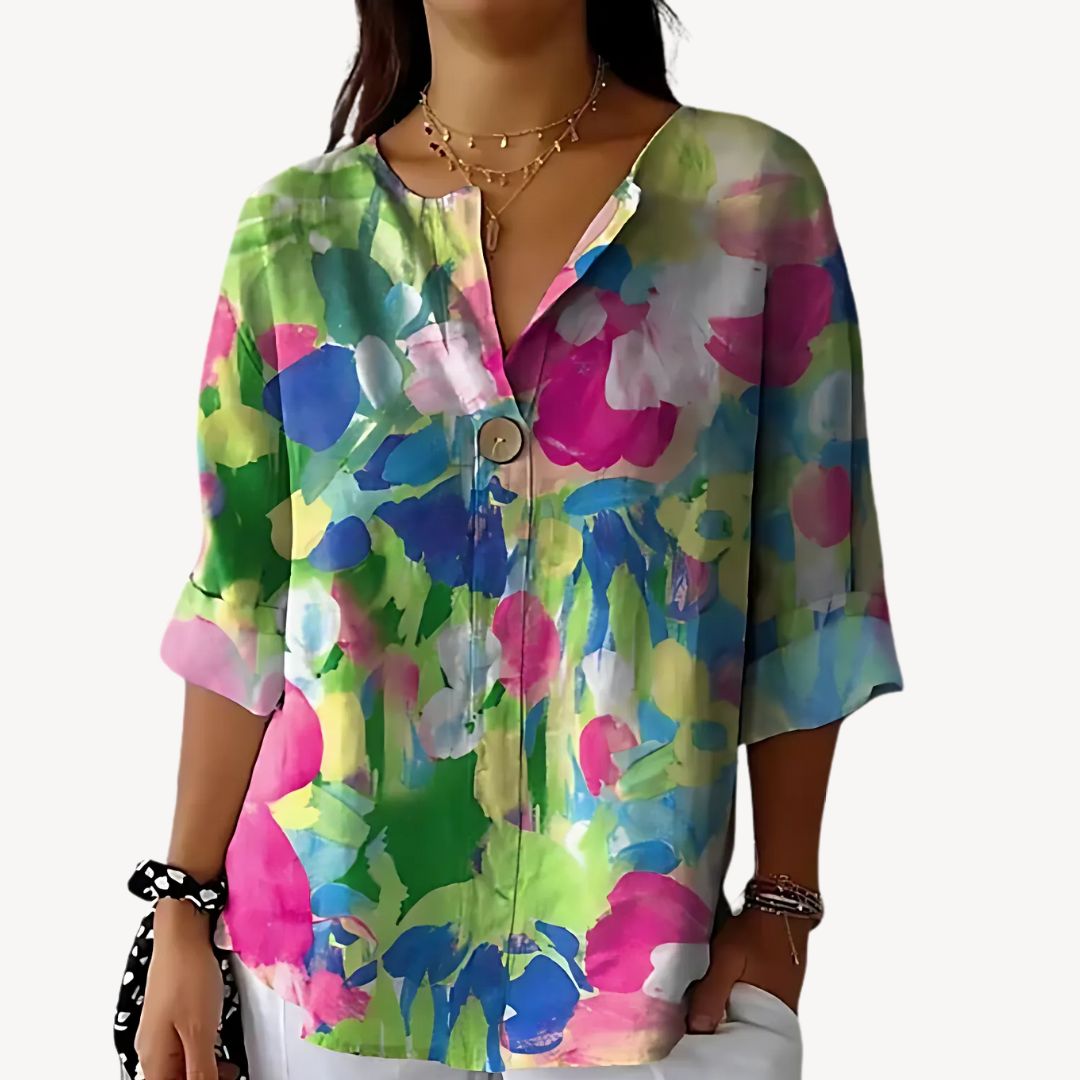 Pretty Flower Short Sleeve Ladies Blouse