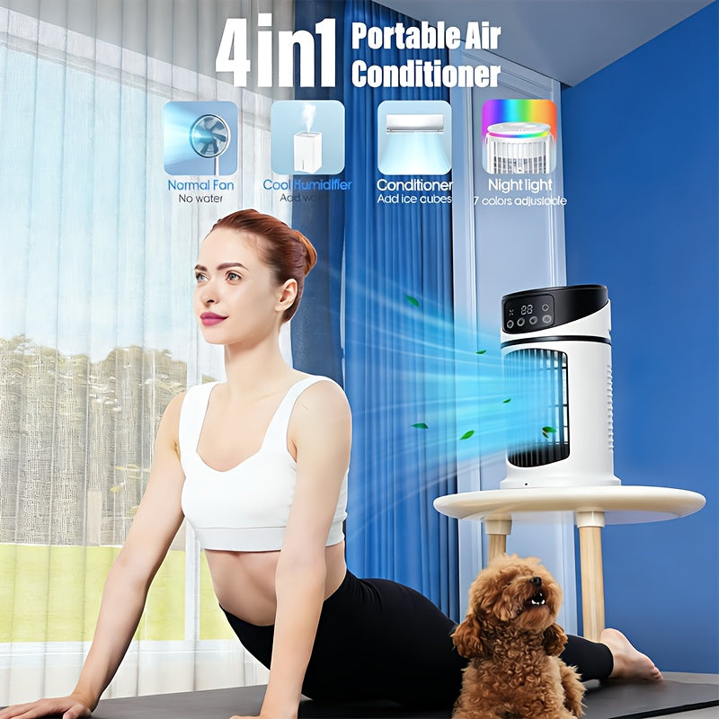 Portable 4-in-1 Mist Cooling Fan with LED Light