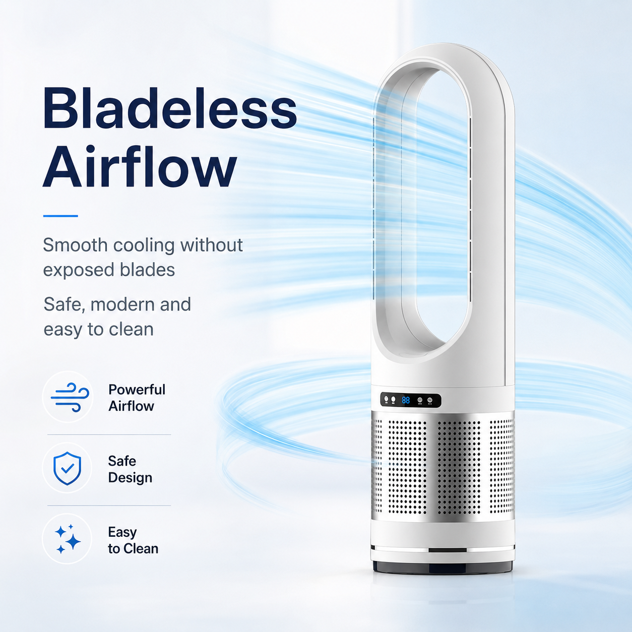 Portable Bladeless Tower Fan for Home & Office