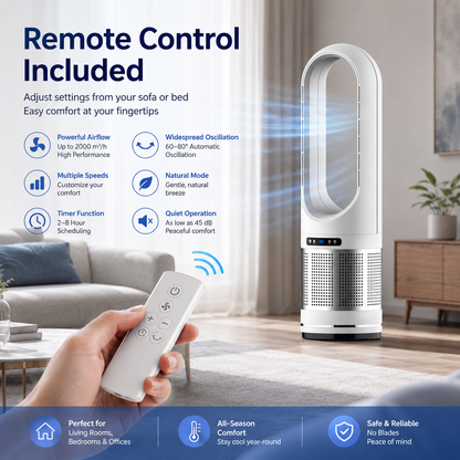 Portable Bladeless Tower Fan for Home & Office