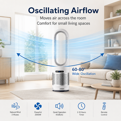 Portable Bladeless Tower Fan for Home & Office