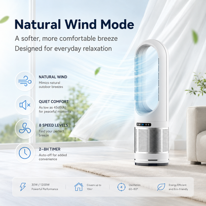 Portable Bladeless Tower Fan for Home & Office