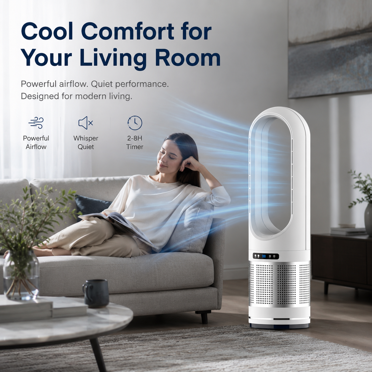 Portable Bladeless Tower Fan for Home & Office
