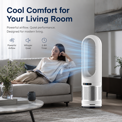 Portable Bladeless Tower Fan for Home & Office