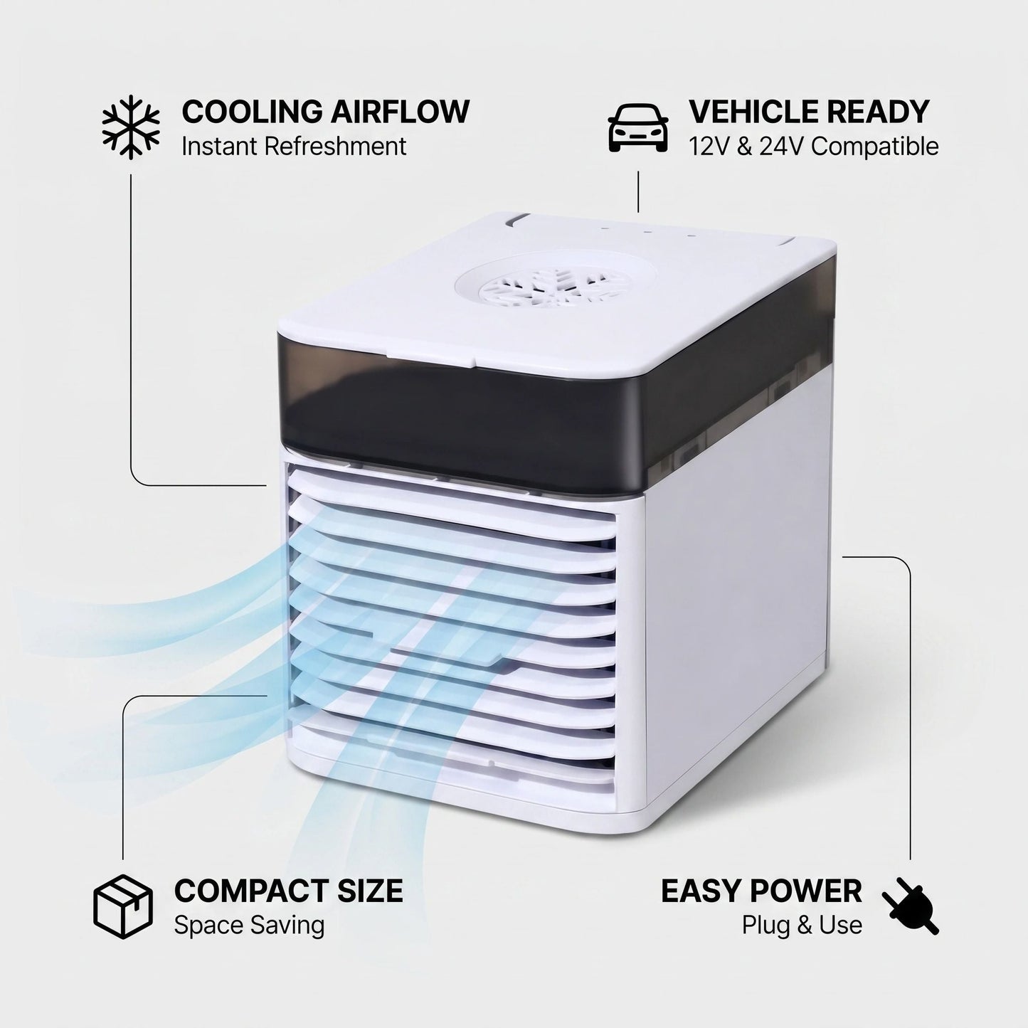 Portable Cabin Air Cooler | 12V/24V Vehicle Cooling Fan with Water-Cooling Technology | For Cars & Trucks
