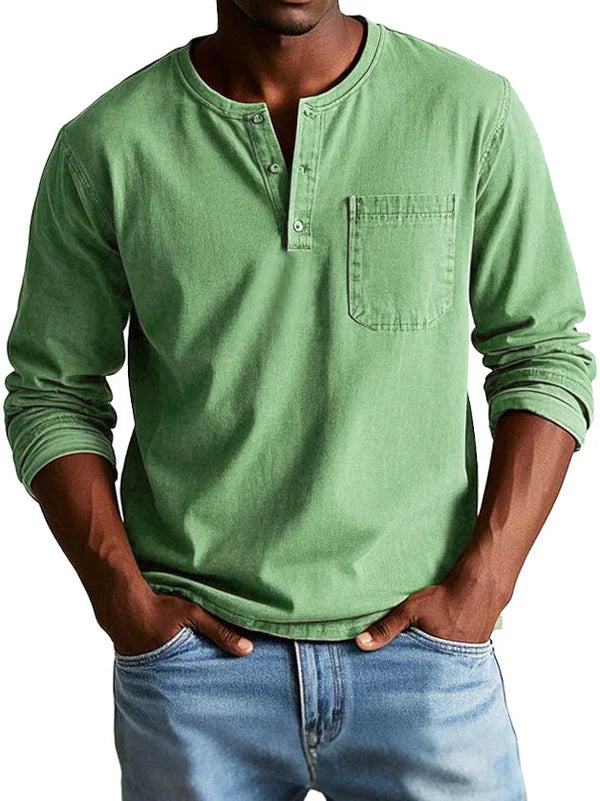 Casual Fit Classic Long Sleeve Henley Top - OutfitLondon