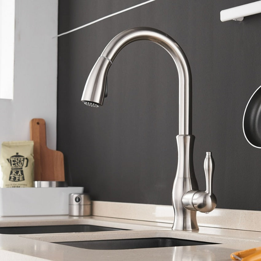 Brushed Steel Single Handle Kitchen Sink Faucet