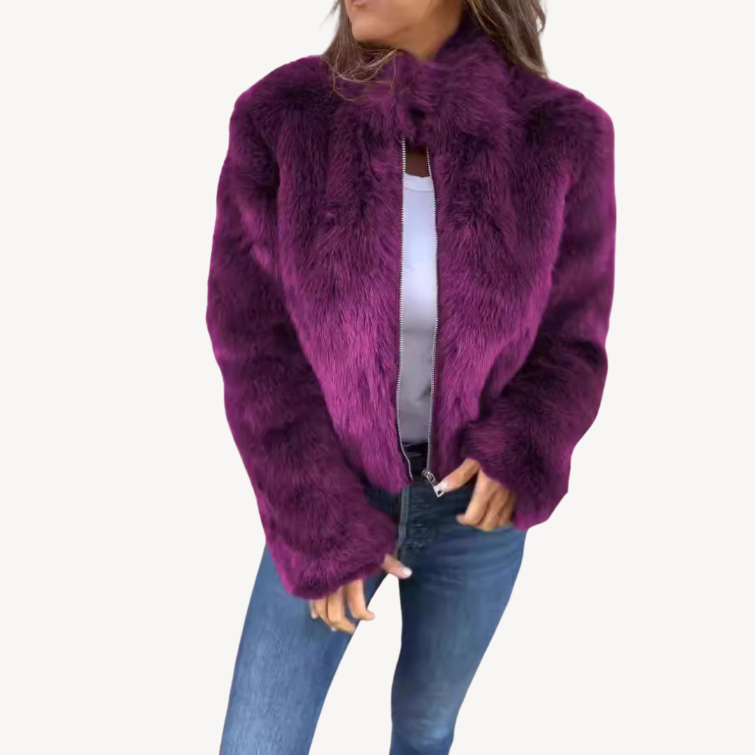 Ladies Synthetic Fur Zipper Coat