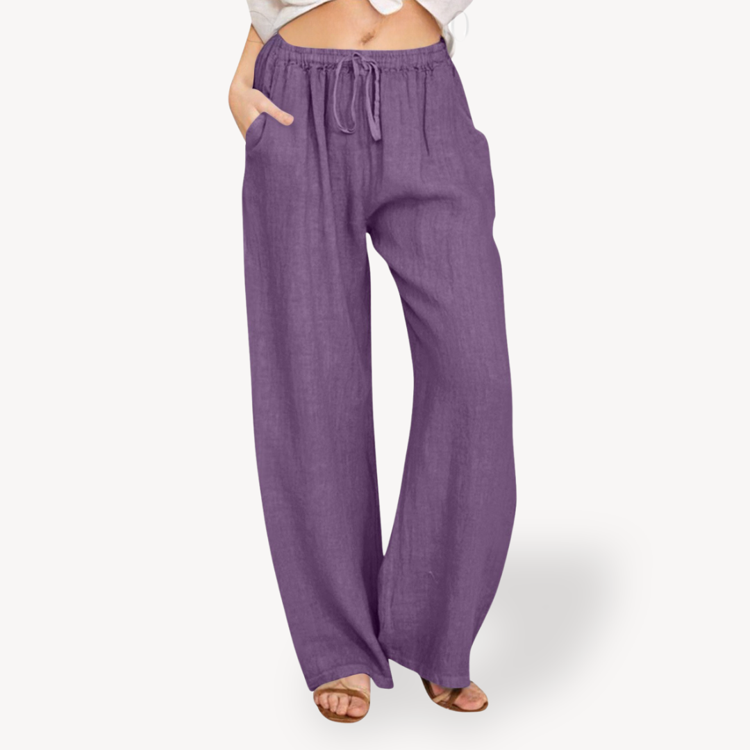 Relaxed Fit Linen Drawstring Trousers for Women
